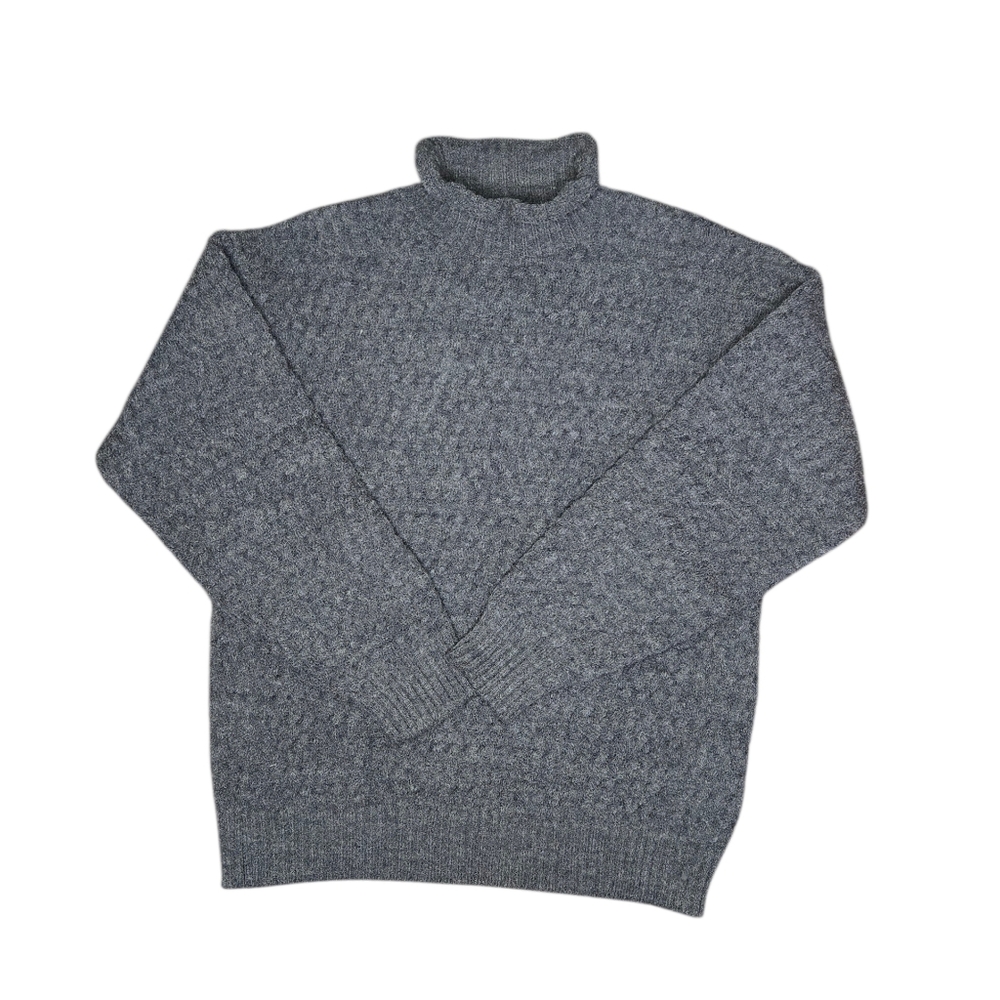 Vintage Gray Wool Mock Neck Sweater Chunky Marled Knit, Cozy Cabin Style Size M